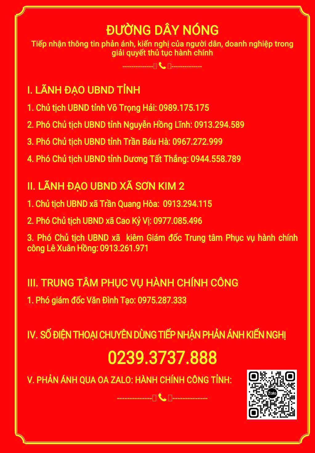 Thông tin đường dây nóng
